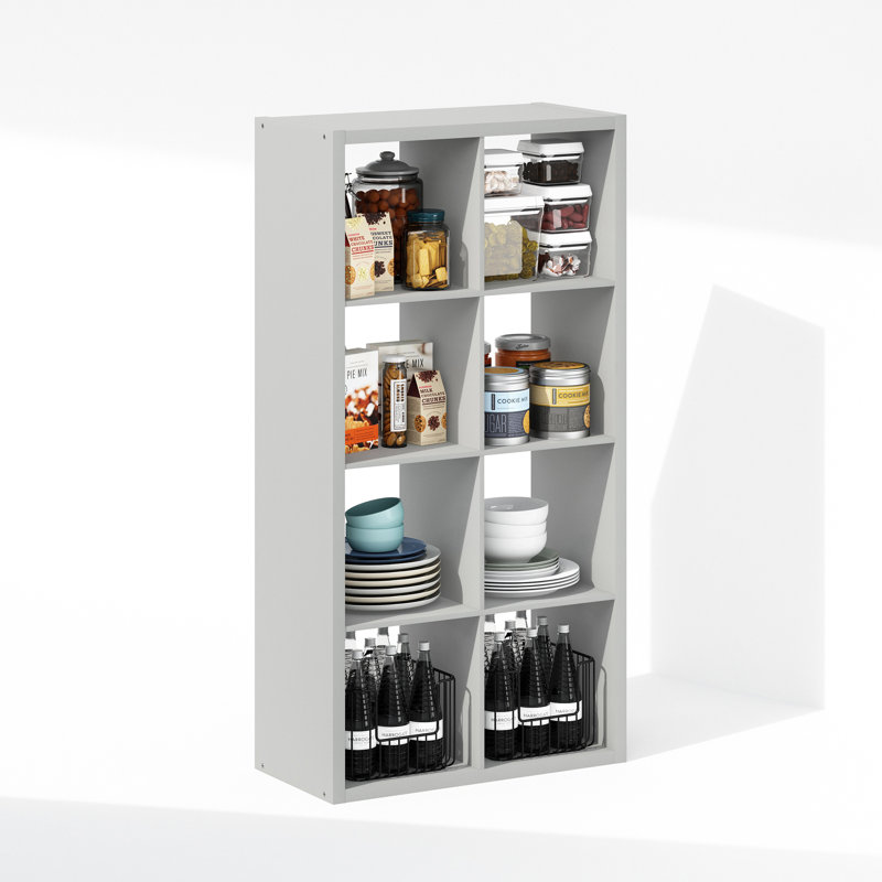 Furinno Cubic Open Back Multipurpose Clothing & Closet Storage Organizer Shelf, 8-Cube, Light Grey