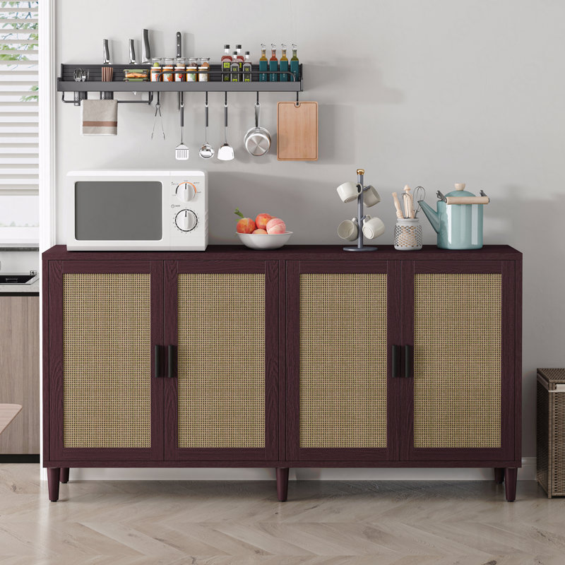 70" Rattan Buffet Cabinet With Adjustable Shelves - 4 Door Sideboard With Ample Storage