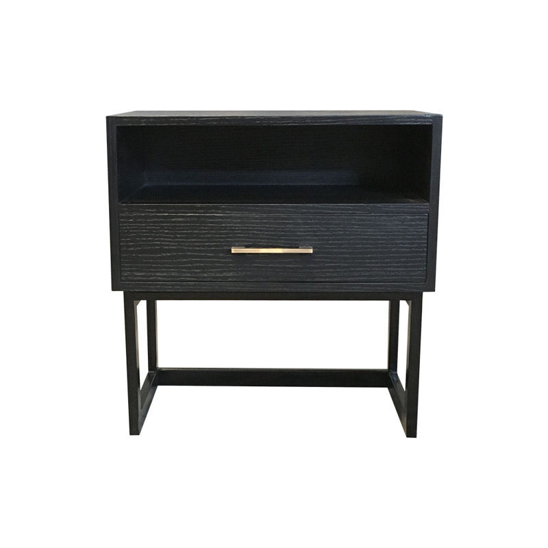 Lendora 60cm W Bedside Table, Midnight Black, Black