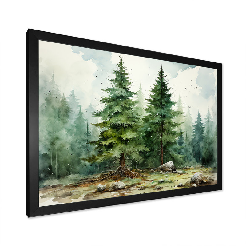 Minimalisme pin arbre forêt III - pin, art mural, Cadre d'angle fermé noir, H 12 po x l 20 po x P 1 po