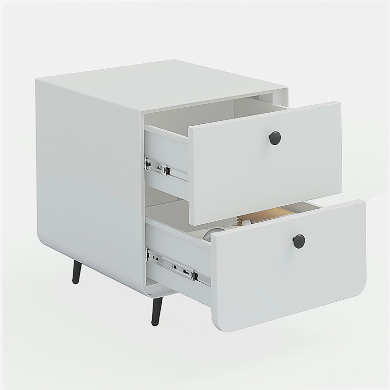 Modern Night Stand Storage Cabinet for Living Room Bedroom, Steel Cabinet with 2 Drawers,Bedside Furniture, circular handle