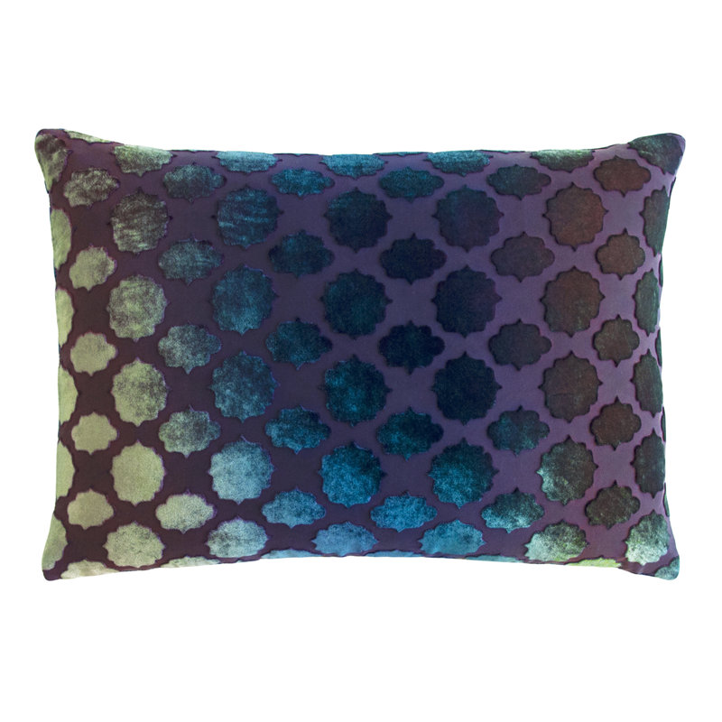 Mod Fretwork Velvet Rectangular Pillow Cover & Insert, Peacock, 14" x 20", Down