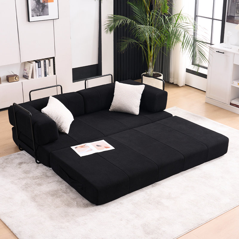 Convertible 78.5" Folding Bed With 2 Pillows, 3 - Seater Futon Couch, Foam Spring Floor Mattress For Living Room, Office, Apartment, Corduroy, No Assembly Couch Fold Out , Mattress, Vacuum Packed,