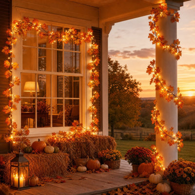 Couronnes décoratives de vigne pour l'Action de grâce et l'Halloween, avec ou sans lumières, décorations sur le thème des récoltes d'automne