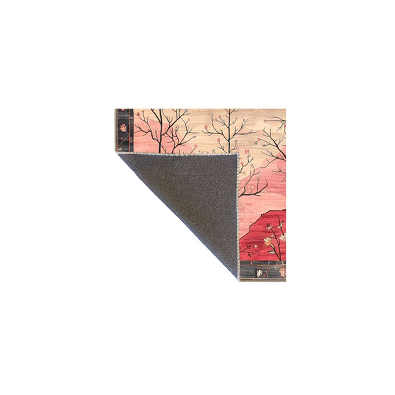 Paris Collection Pink Toned Autumn Trees and Moon Pattern Modern Decorative Machine Washable Rug
