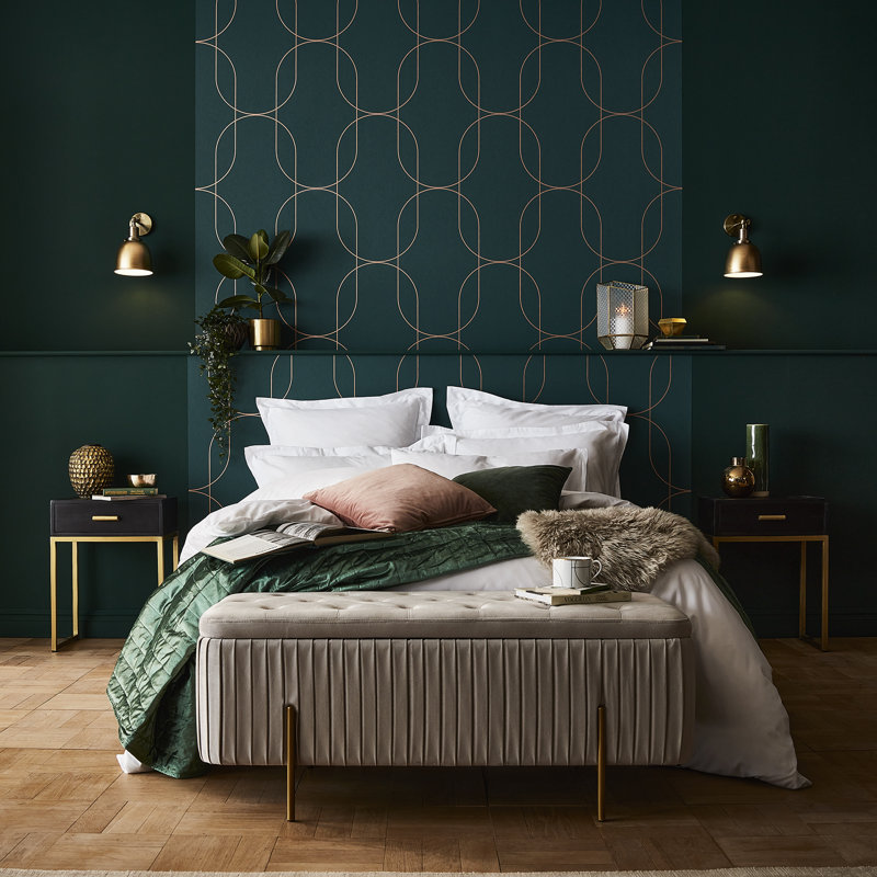Geometric Metallic Wallpaper Double Roll, Green