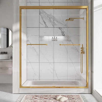 Porte de douche à double cadre coulissante de 44 à 48 po x H 72 po avec verre trempé 1/4 po (6 mm) et roulettes silencieuses