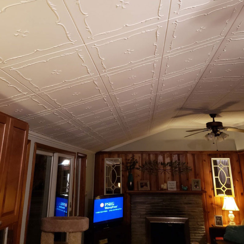 Carreau de plafond en polystyrène collé 1,6 pi x 1,6 pi Spring Buds, Blanc familier