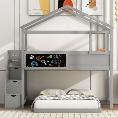 House Bunk Bed With Storage Staircase And Blackboard