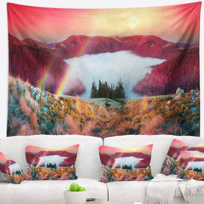 Forêt de plage colorée dans la tapisserie des carpates Landscape, H 78 po x l 92 po