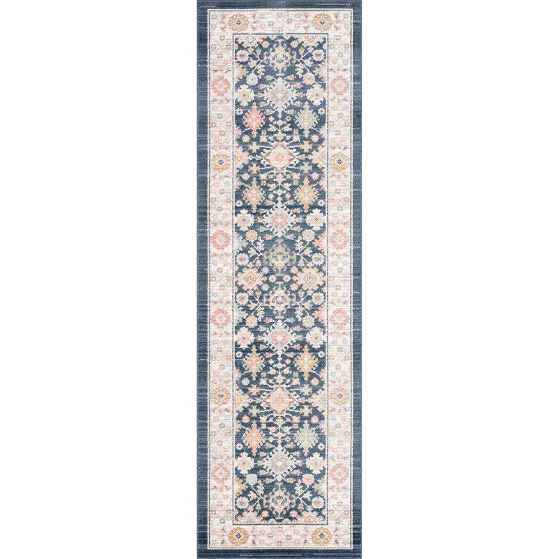 Ellen Traditional Oriental Navy Polyester Rectangle Area Rug, Rectangle 2' x 3'