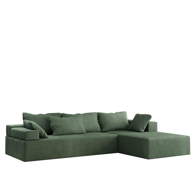 Upholstered Boneless L-Shaped Sectional, Green Chenille