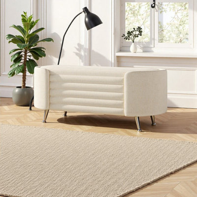 Modern Beige Chenille Storage Ottoman Bench – Stylish Hidden Storage & Comfortable Seating for Living Room, Bedroom & Entryway