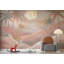 Papier peint pastel, paysage tropical, palmiers, coucher de soleil et ciel-864009552-864009554