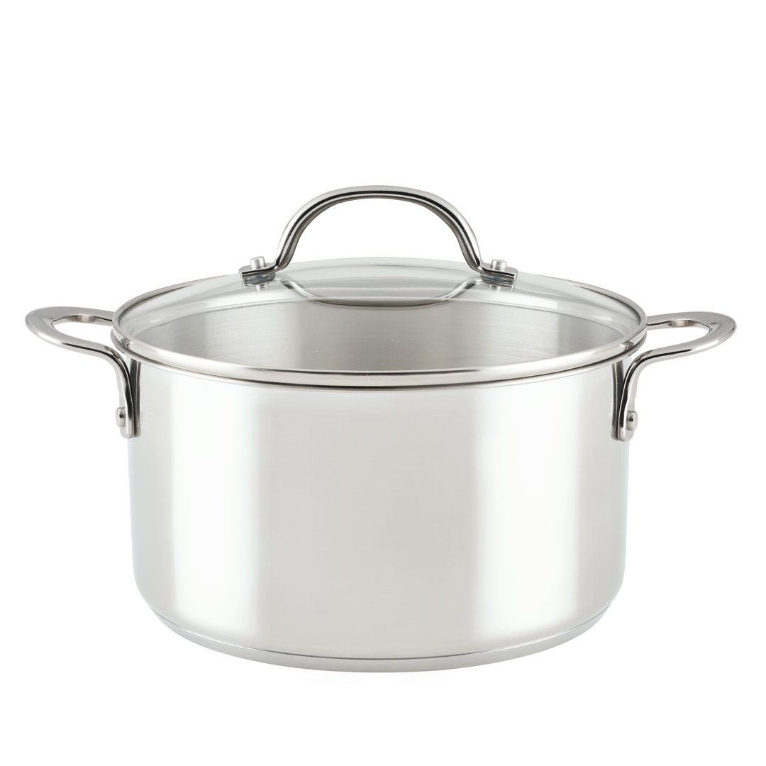 Rachael Ray Professional Stainless Steel Induction Stockpot With Lid, Dishwasher Safe, 6 Quart, Silver Rachael Ray