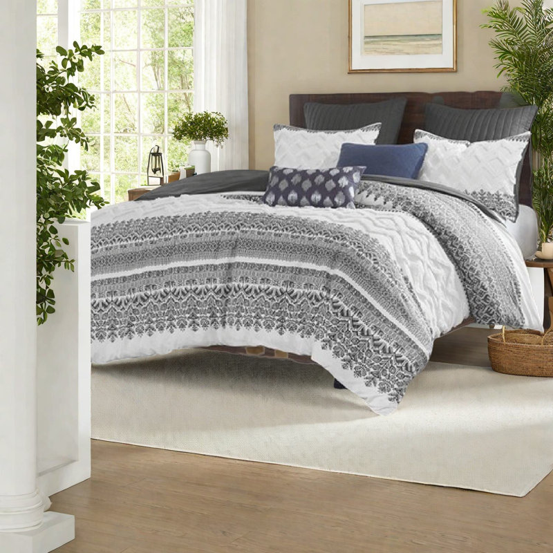 Ensemble de literie en coton de style campagnard double / grand avec motif capitonné en chenille
