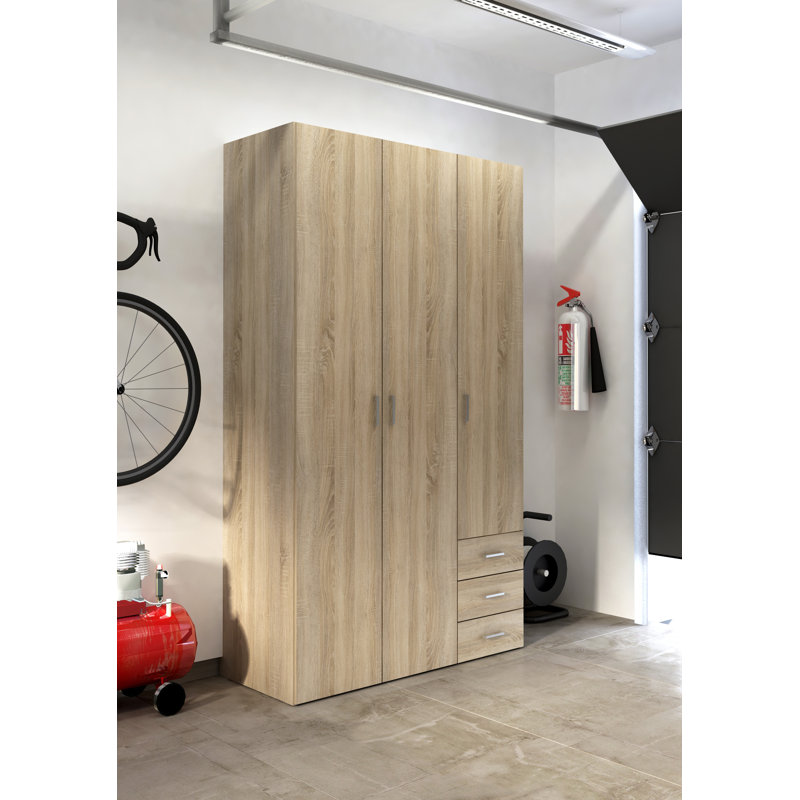 Herlinda 3 Door Manufactured Wood Wardrobe, Oak