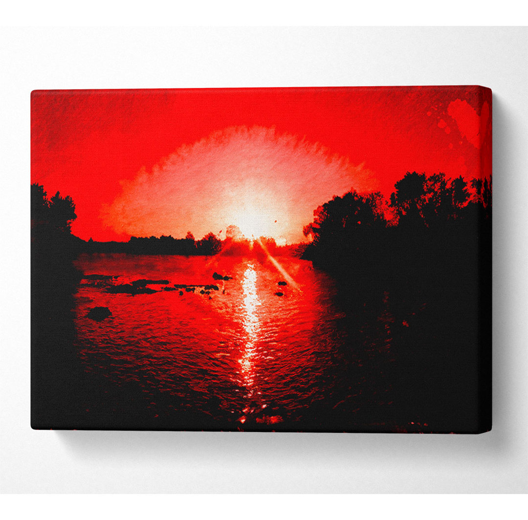 Roter Ozean Sonne Blaze Leinwand Aquarell