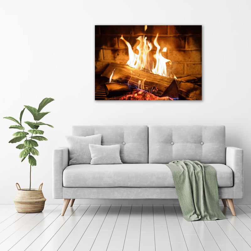 Wood In The Fireplace - No Frame Print on Glass