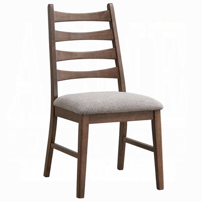 Ensemble de 2 chaises de salle à manger Mea, à lattes, assise en lin gris foncé, brun