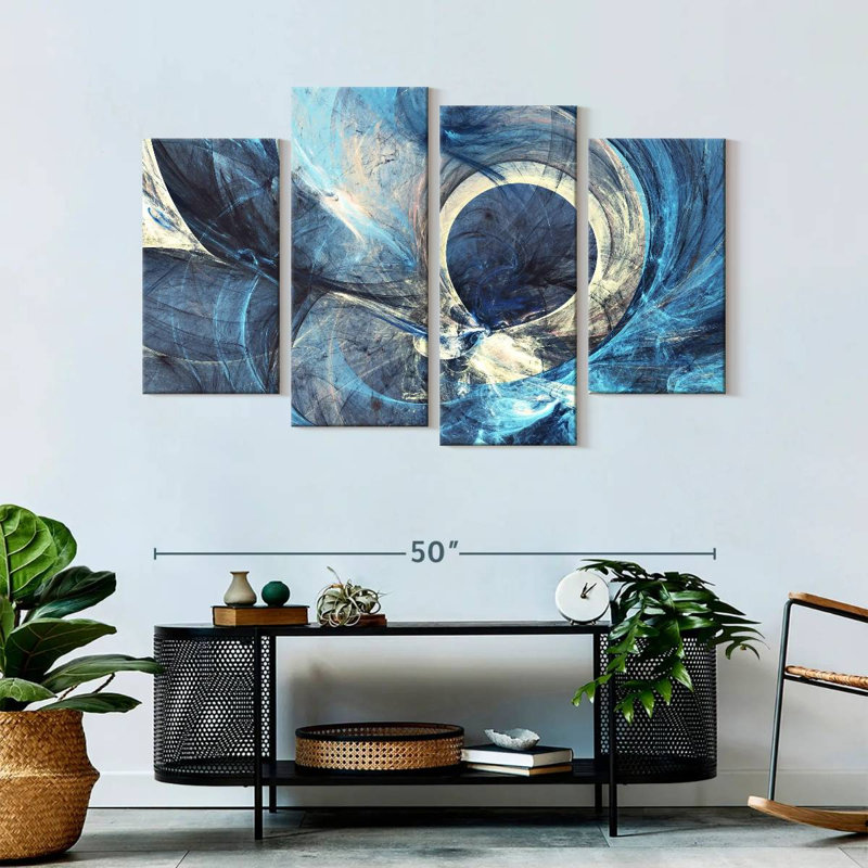 Avery gris et bleu abstrait, H 32 po x l 52 po