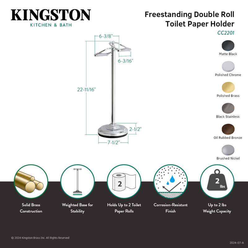 Porte-papier hygiénique sur pied Kingston, Chrome poli