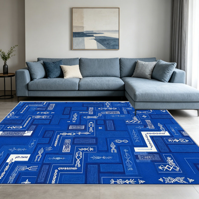 Blue Tribal Geometric carpet-easy to clean, machine-washable, soft and comfortable; suitable for door mats, kitchens, living rooms, bedrooms, corridors, and laundry areas. Easy to clean, durable carpet for home decoration.