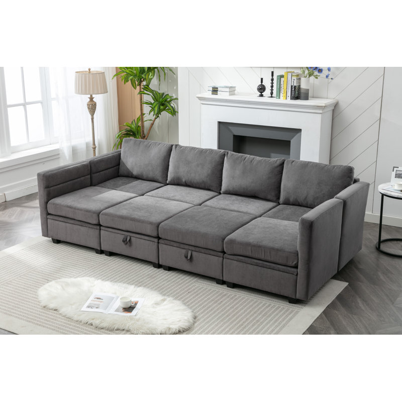 Toxi Upholstered Sectional Reversible, Dark Gray Polyester