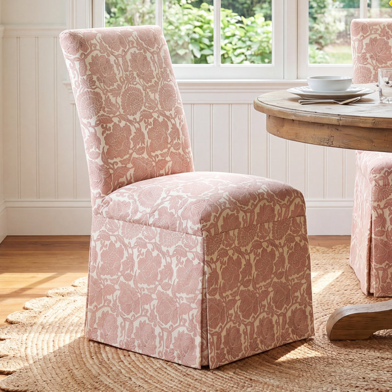 Silvia Cotton Parsons Chair, Vine Stripe Dusty Blue
