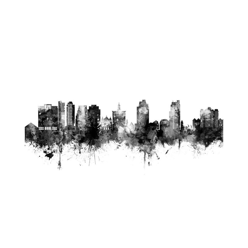 «San Jose California Skyline Black and White» par Michael Tompsett, impression sur toile tendue, H 12 po x l 18 po x P 1,5 po