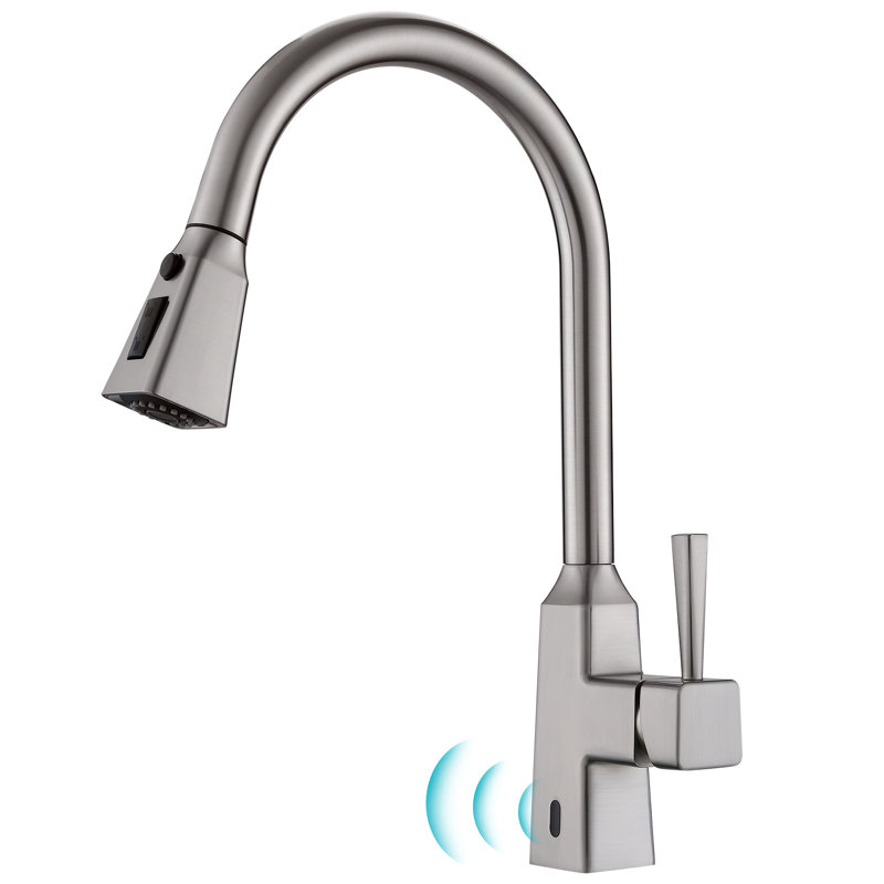 Topcraft Pull-Down Single-Hole Kitchen Faucet with Sensor, Brushed Nickel