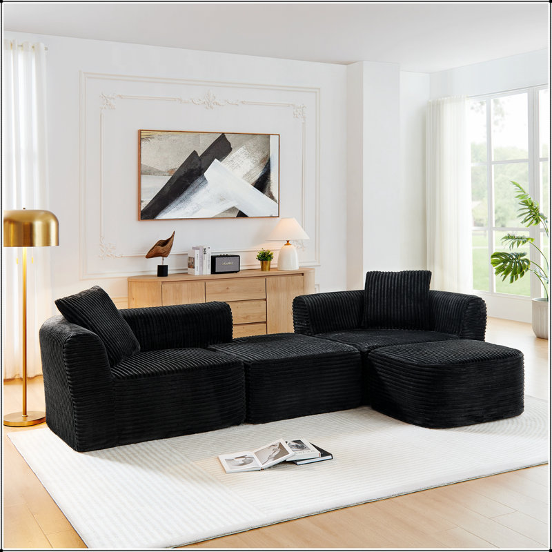 Canapé modulaire Cloud, Velours côtelé noir