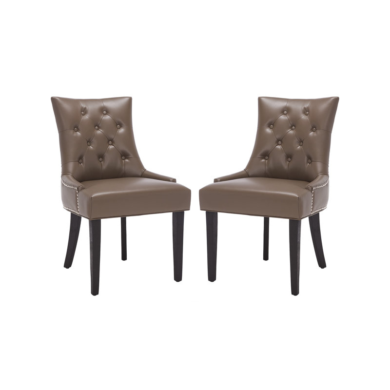 Chaise d'appoint rembourrée en lin et capitonnée Dann, Argile