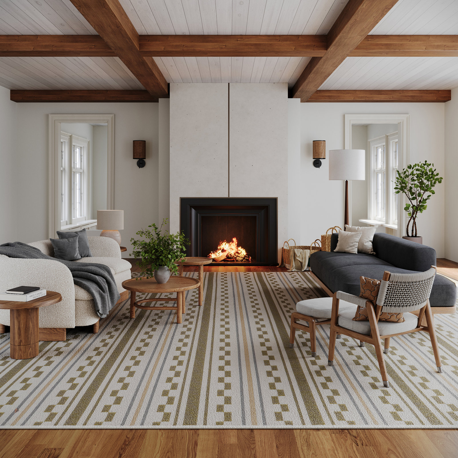 Modern Checkered Indoor Outdoor Rug, Beige, Rectangle 2' x 3'