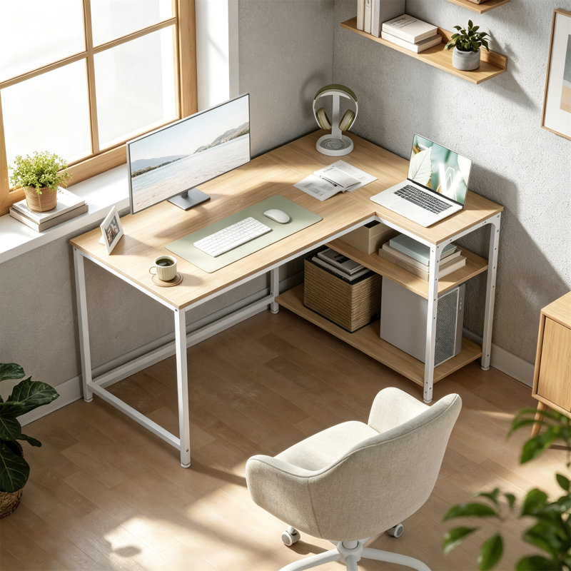 L-Shaped MDF Steel Computer Desk