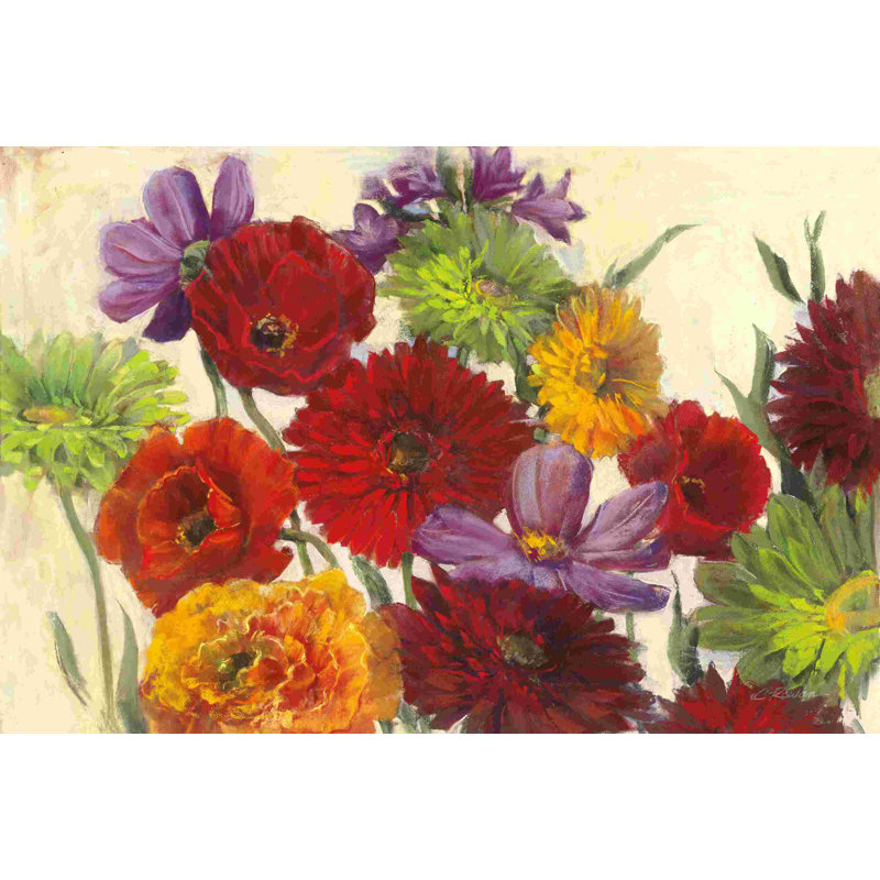 Fleur dispersée, H 8 po x l 12 po, Non, Toile avec cadre flottant noir
