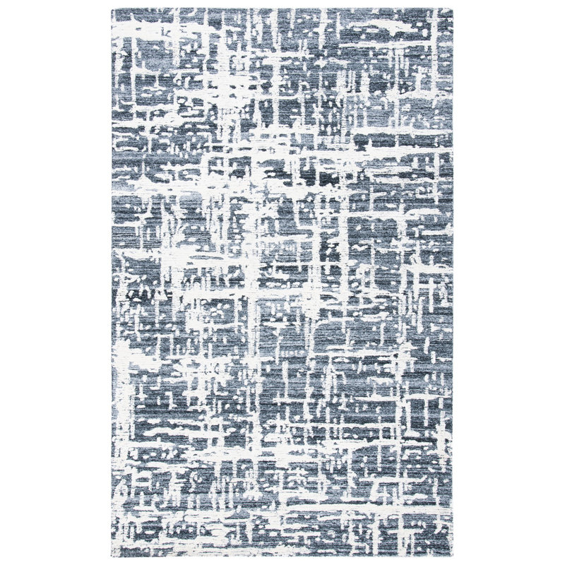 Tapis gris / ivoire touffeté à la main Brodney, Rectangle 4 pi x 6 pi