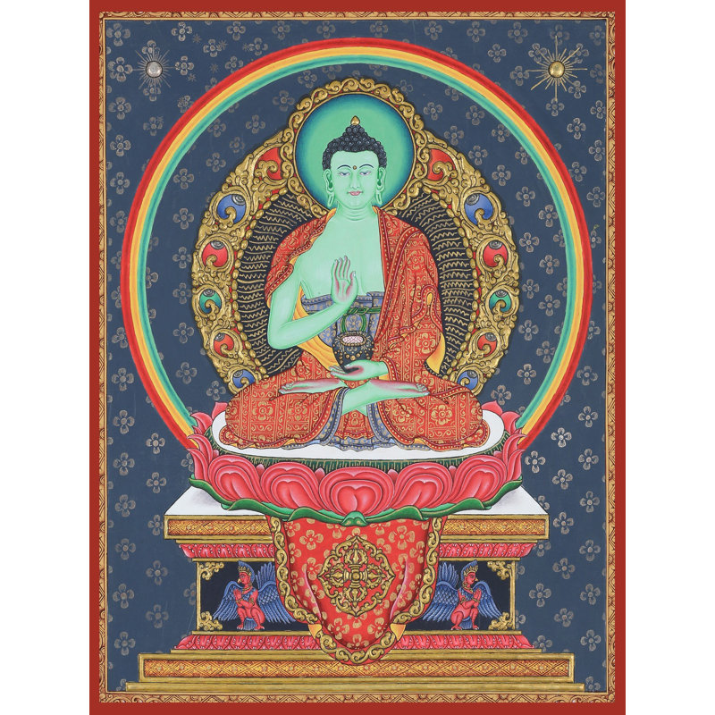 Amoghasiddhi gaufré Newari (Thangka sans brocart) | Aquarelle sur coton