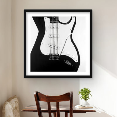 Black Electric Guitar Print - Framed Matted Home Decor Art