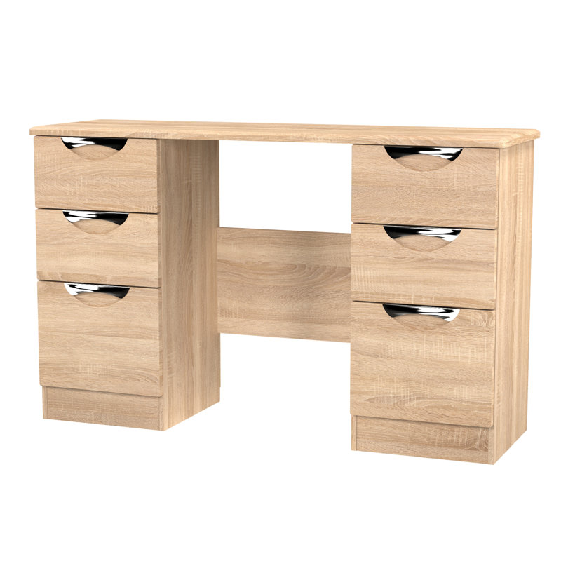 Bhodhini 6 Drawer Kneehole Desk (Ready Assembled), Bardolino Oak
