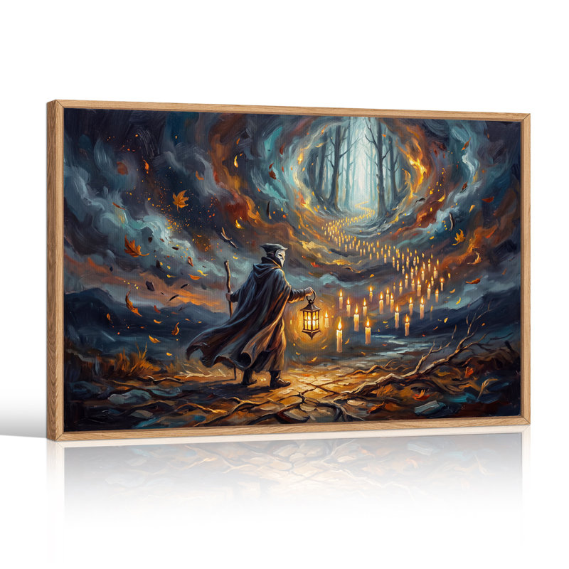 Art mural sur toile Cloake figure avec lanterne et chemin de bougie, H 24 po x l 36 po