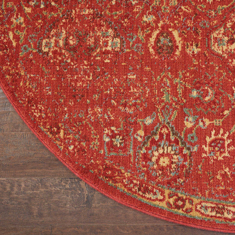 Tapis rouge d'inspiration persane Anastasia, Rond 5 pi 6 po