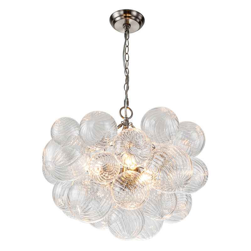 Mahood 3-Light Twisted Ribbed Glass Bubble Globe Chandelier Sputnik Ceiling Light, Nickel