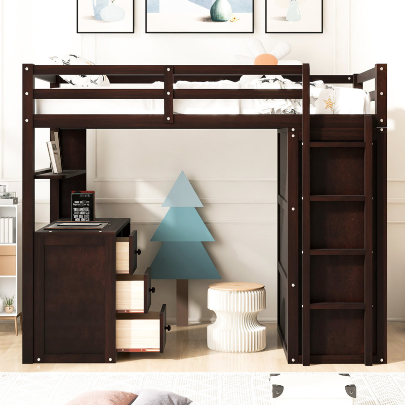 Lit mezzanine simple avec tiroirs, bureau et garde-robe - Économisez de l'espace et améliorez la fonctionnalité, Lit simple
