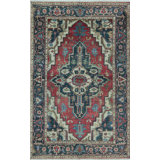 Hand-Knotted High-Quality Red and Blue Area Rug