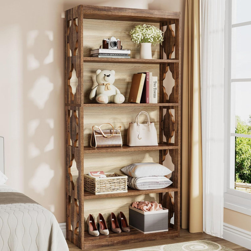 Bibliothèque 69,68 pouces à 6 niveaux avec design moderne pour un rangement efficace et un attrait esthétique