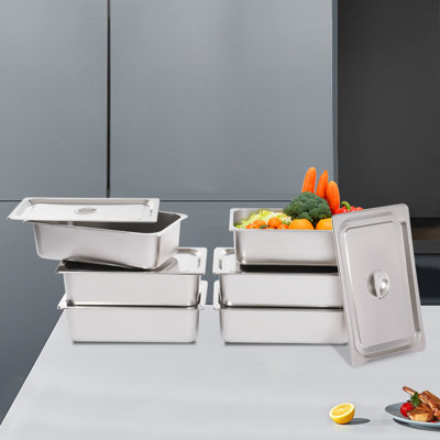6 poêles à casseroles 1/1 pour hôtel avec couvercles 6 pouces de profondeur en acier inoxydable avec 9,5 pte de nourriture pour le buffet de restaurant