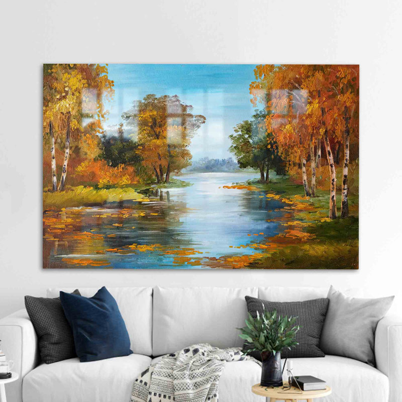 Paysage d'automne imprimé sur verre, art mural mettant en vedette une magnifique vue d'automne pour un décor moderne