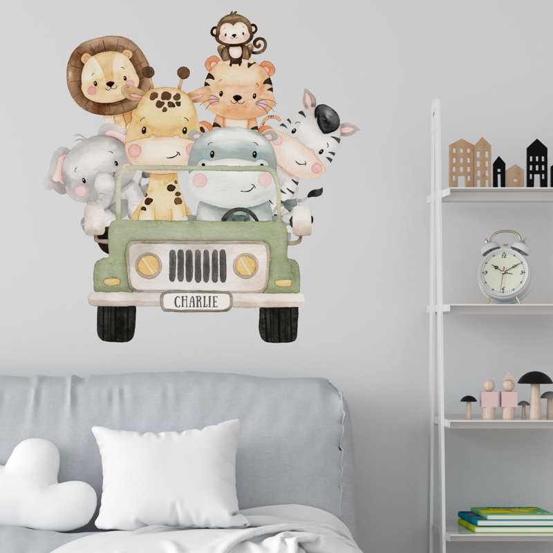 Personalised Safari Jeep Wall Sticker, 65cm H x 65cm W, Yes