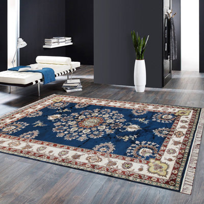 Tapis d'art en soie bleu / rouille / beige One-of-a-Kind Tabriz